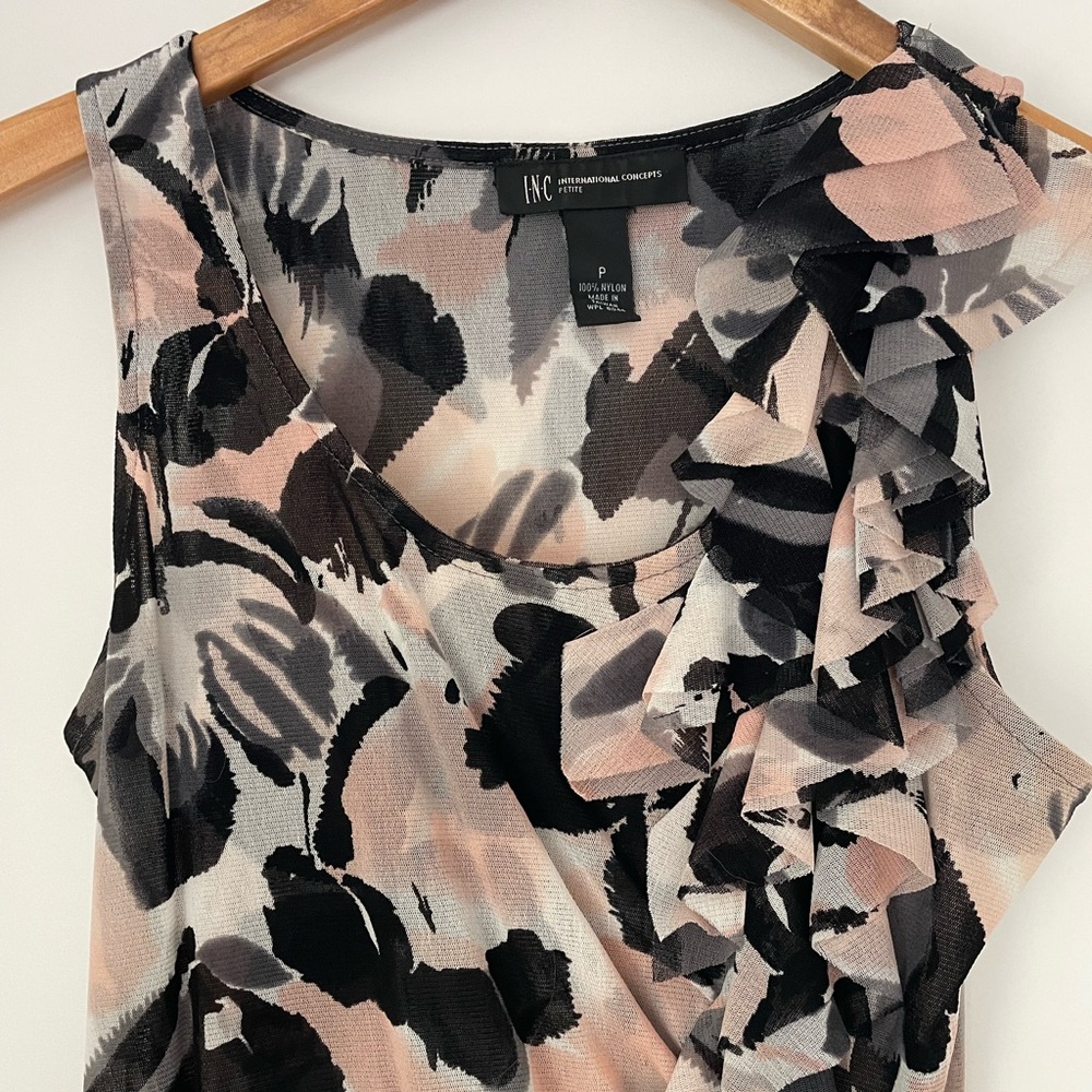 INC Ruffle Blouse Tank pink black cream Petite